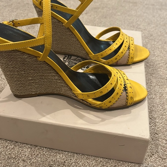 Burberry Yellow Haymarket Brogue Effingham 85 Espadrille wedges 37 - Picture 1 of 12